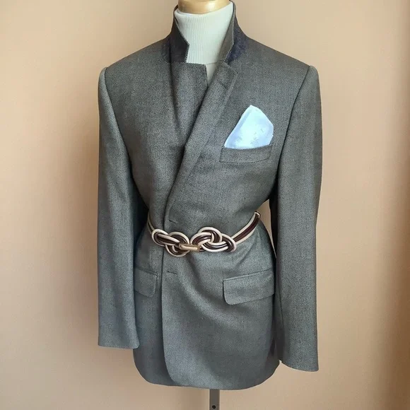 VINTAGE Neutral Italian Cashmere Tweed Oversized Blazer - Picture 15 of 16